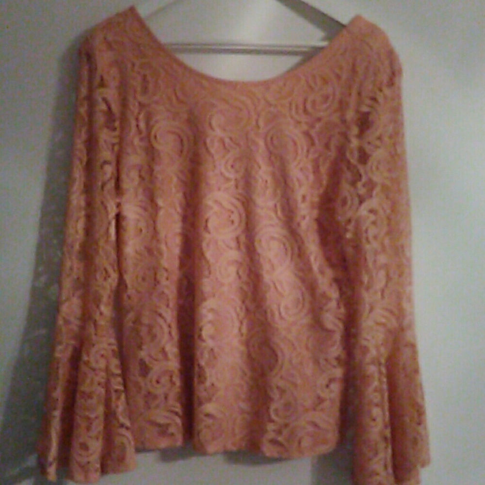 Adrianna Papell Long Bell Sleeve Lace Blouse